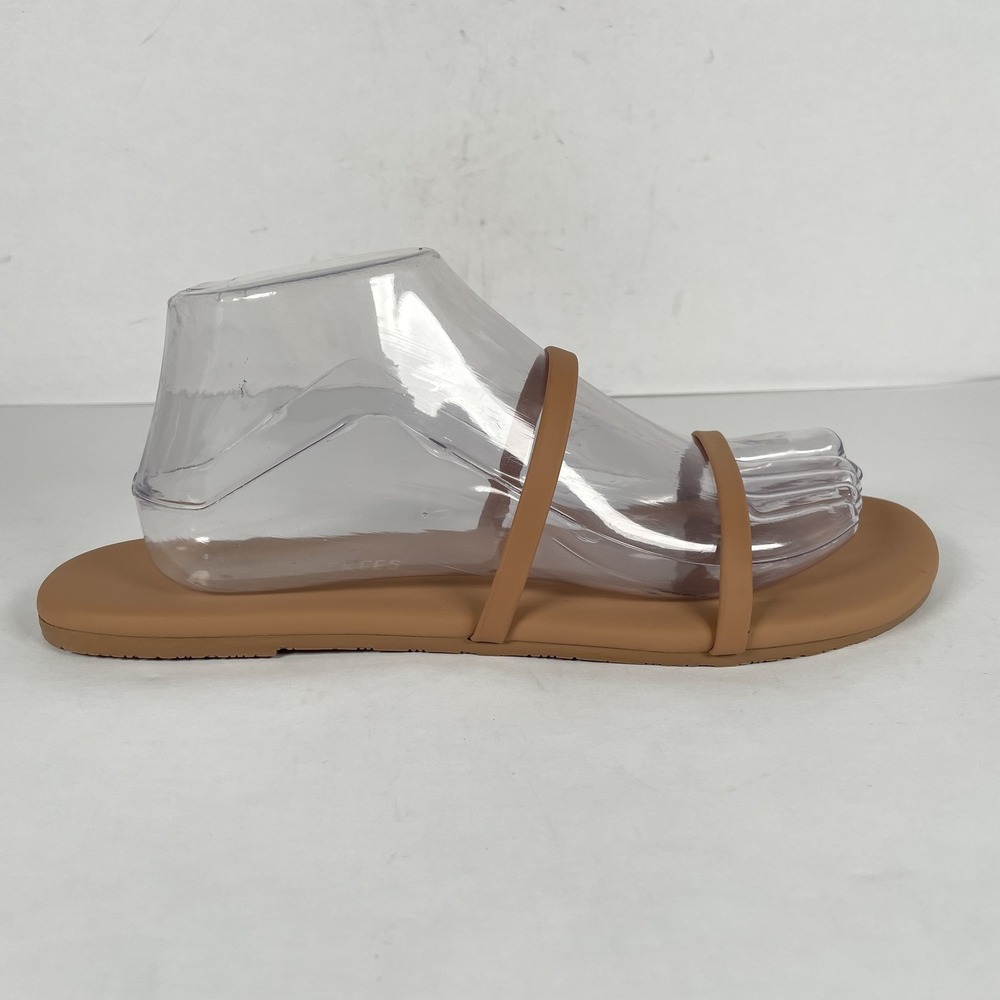 TKEES Shoes Womens Size 10 Tan Nude Double Strap Sandals Flat Slip On Minimalist